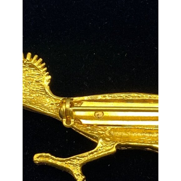 Vintage J Riller Gold-Tone Roadrunner Brooch With Turquoise Eye Accent J0261 - Picture 9 of 10